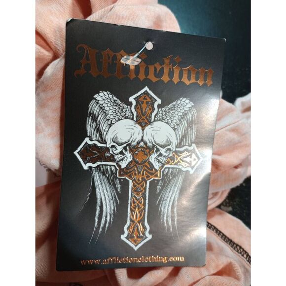 Affliction Shirt Ladies Extra Small Creed Burnout Doleman Sleeve‎ Peach Music - Picture 6 of 7
